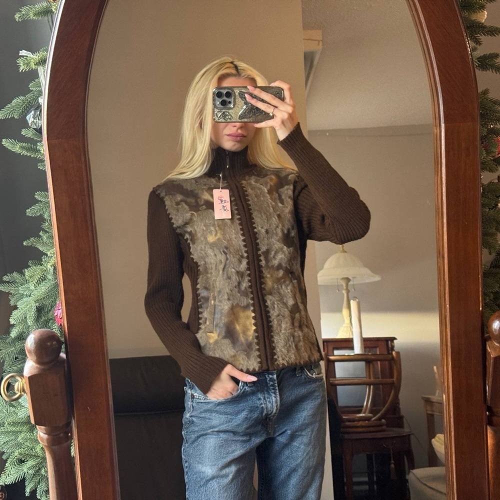 Y2K style Brown and Tan Knit Jacket